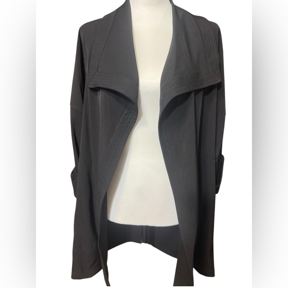 MAX STUDIO Open Front Draped Long Twill Coat in B… - image 5